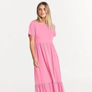 ANRABESS Women Summer Casual Short Sleeve Crewneck Aline Swing Flowy Maxi Dress